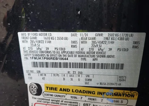 2024 Ford Expedition King Ranch Max from USA, damaged, VIN 1FMJK1P86REB10644